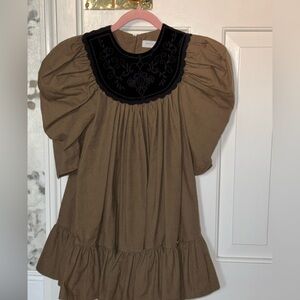 Charming Brown Kids Formal Dress with Black Embroidery